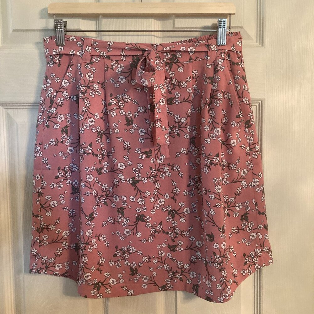 Loft Pink with Flower Print Lined Skirt - EUC